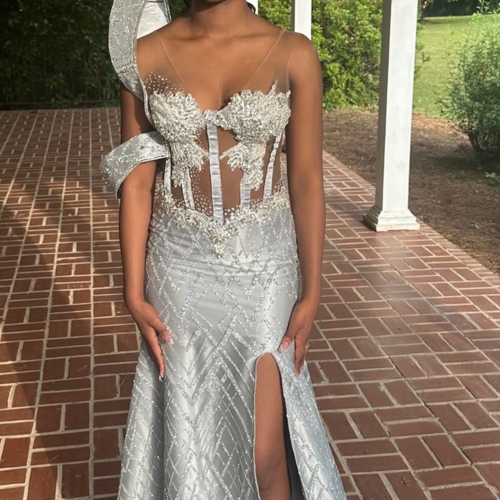 Elegant Silver Evening Gown